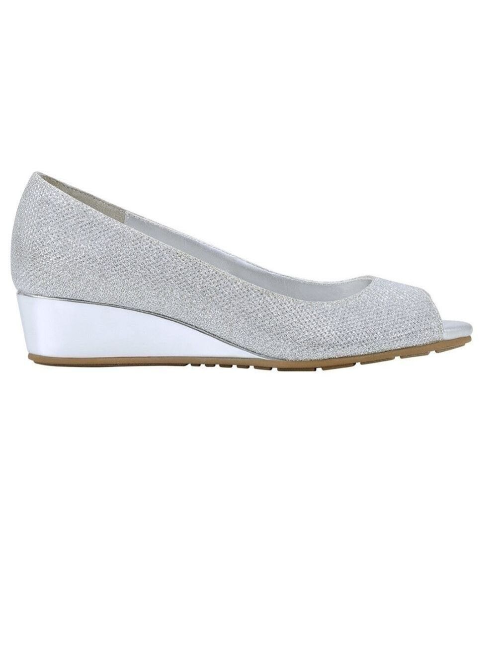 Bandolino Women's Candra Peep Toe Wedge Dress Pumps 8M Silver - Picture 2 of 8